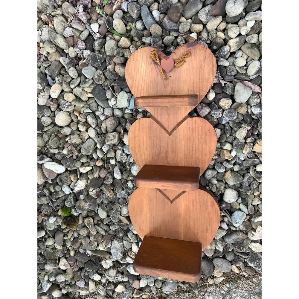 Wooden Shelf 3 Tier Heart Shaped Vintage Wall Shelf w/ Peg Country Farmhouse